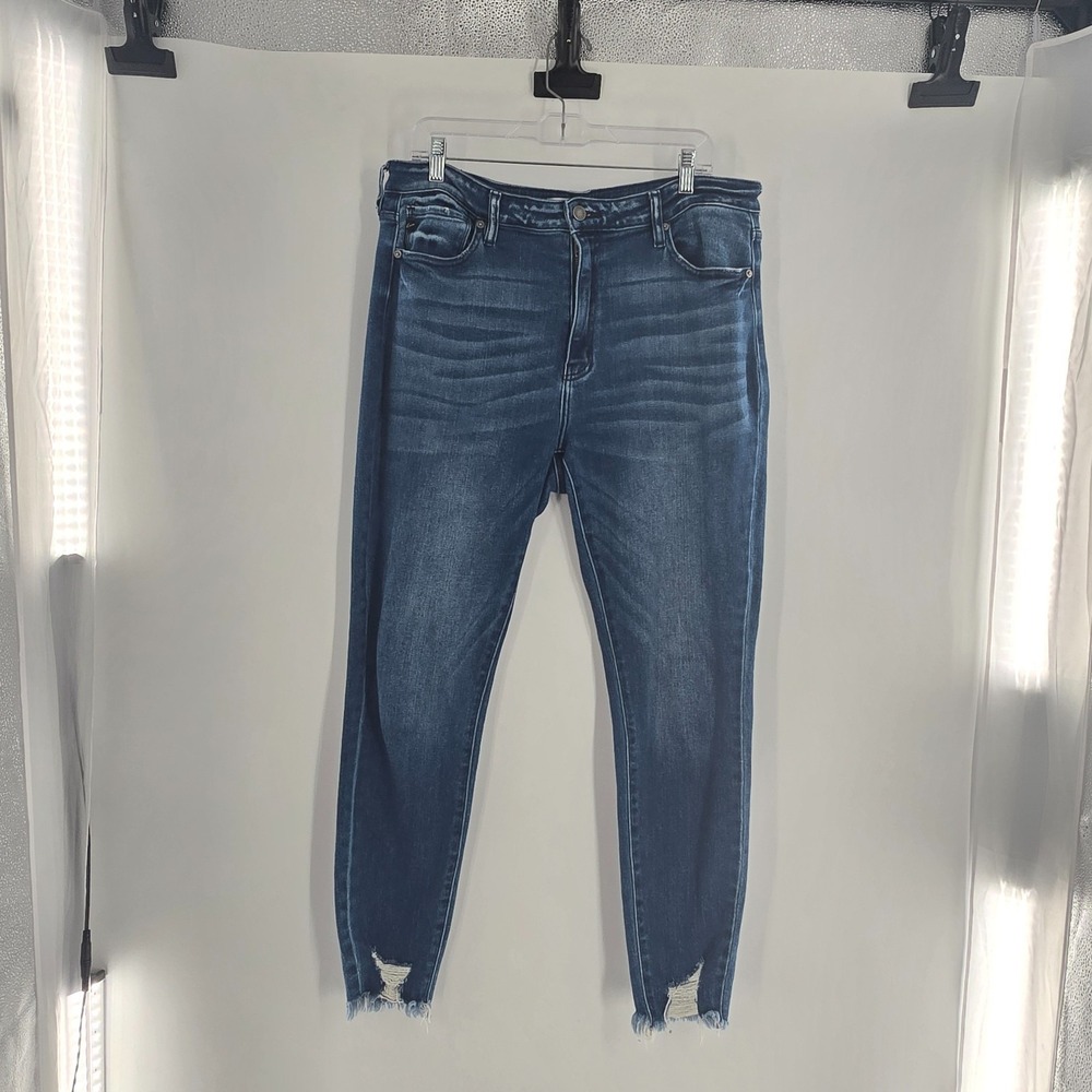 Kancan Jeans Womens‎ 32 Blue Skinny High Rise Dark Wash Ripped Hem Stretch Denim